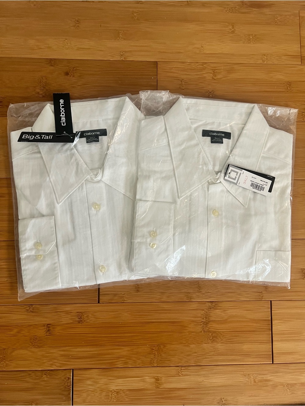 Liz Claiborne Men’s White Pinstripe Dress Shirt - Pack of 2